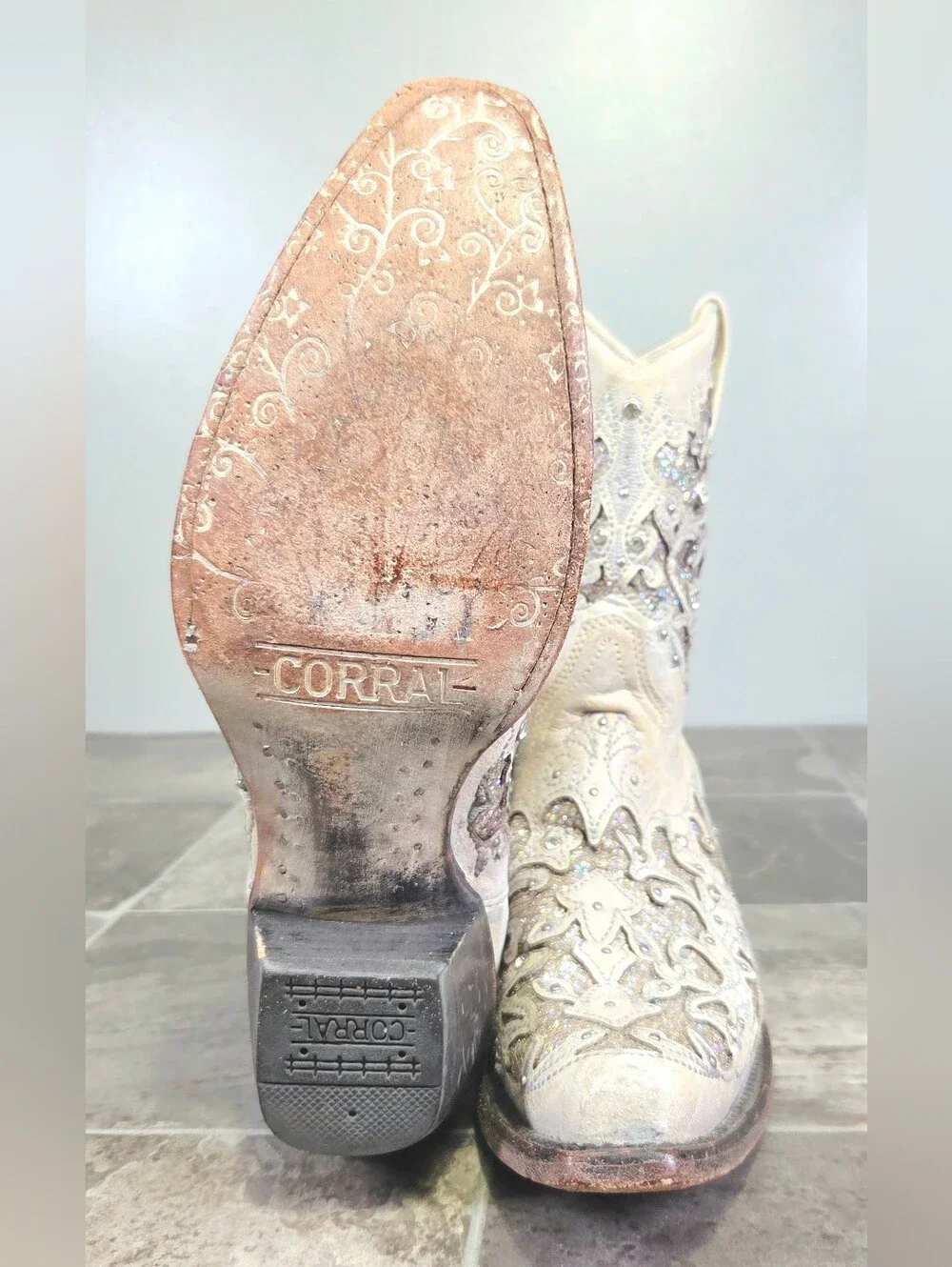CORRAL INLAY & CRYSTAL WHITE BONE WESTERN BOOTS.